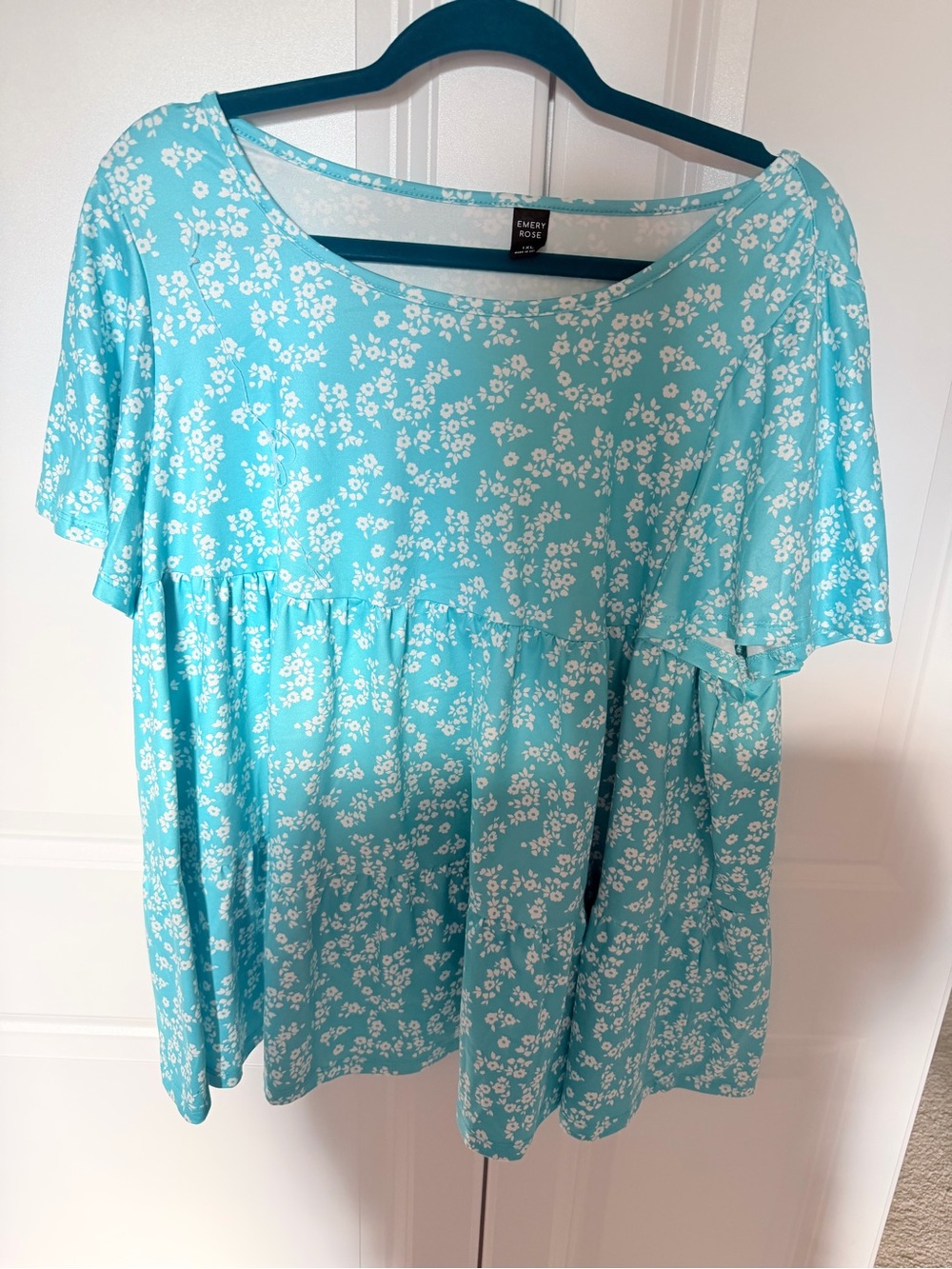 Every Rose Aqua Floral Babydoll Short Sleeve Top